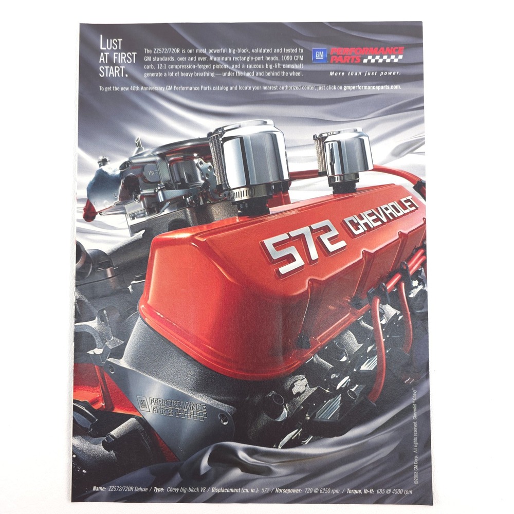 Vintage Chevrolet 572 Engine Advertising Print Ad Garage Wall Art GM ZZ572/720R